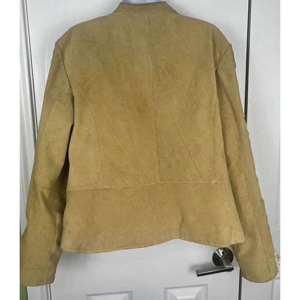 Cervelle Beige Leather With White Lace Trim Jacket Women’s Size Large - Picture 11 of 16